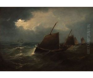 Fishing Boats In Moonlit Sea by John Moore Of Ipswich