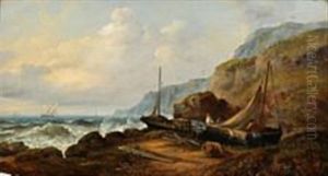 English Coastal Scenery With Fishermen Preparing Their Boats