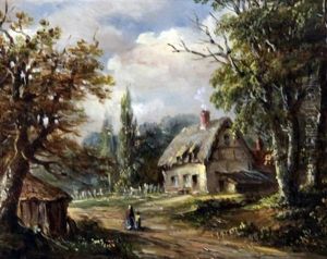 Woodland Scene With Figures On A Lane