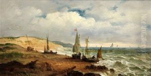 Fishing Boats Along The Coast by John Moore Of Ipswich
