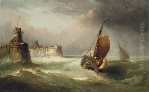 A Lugger In A Strong Breeze Off The Entrance To The Harbour At Calais