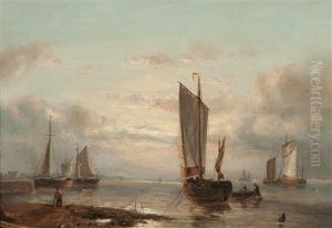 Harbour Scene With Figures by John Moore Of Ipswich