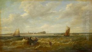 Boats In A Choppy Sea Off The East Anglian Coast by John Moore Of Ipswich