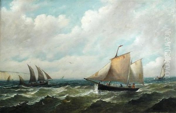Sailing Ships Off The White Cliffs Of Dover - view 1
