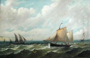 Sailing Ships Off The White Cliffs Of Dover by John Moore Of Ipswich