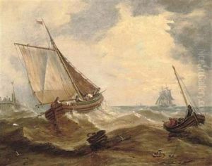 Fishermen Hauling In Their Nets Off A Pier