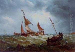 Fishing Boats On A Swell by John Moore Of Ipswich