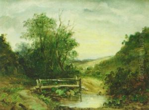 A Footbridge By A Pond by John Moore Of Ipswich