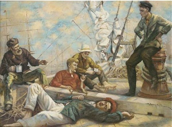A Ship's Crew Relaxing On The Foredeck In The Sun - view 1