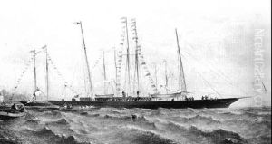 A Steam Yacht Flying Full Colors With Other Shipping Off The South Coast by Barlow Moore