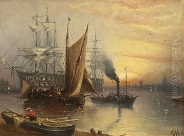 Ships In Harbor With Fisherman In Foreground - view 1