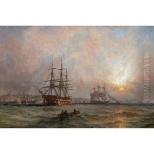 A Man Of War At Anchor Off Scarborough
