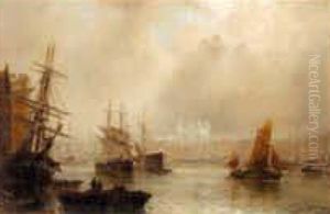 Shipping On Thames River Near The Tower Of London by Claude T. Stanfield Moore