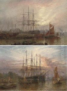 Repairing Dock, East Greenwich (+ Lying At Anchor At Dusk, East Greenwich, 1980; Pair) by Claude T. Stanfield Moore
