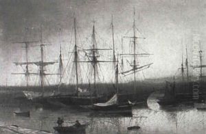 Moored Boats In A Harbour by Claude T. Stanfield Moore