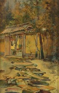 Rainy Day At Hotel Entrance by Harry Humphrey Moore