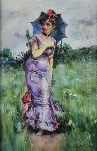 Young Beauty With Parasol In The Country Young Beauty With Parasol In The Country