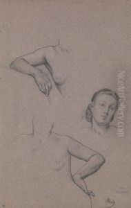 Feuille D'etudes De Bustes, Bras Et Tete by Alexandre Bida