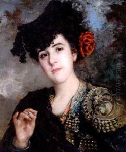 Spansk Skonhed I Toreador-kostume Og Med Rose I Haret by Harry Humphrey Moore