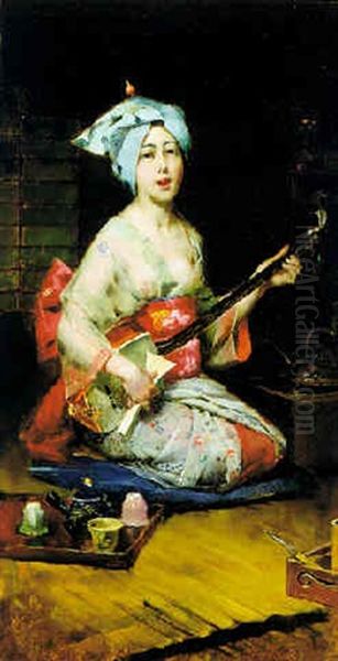 Geisha Playing A Samisen - view 1