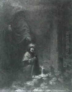 Man With Bags Of Gold Visited By Spectre by Herbert Moore