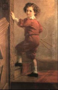Portrait Of The Hon. Henry Caversham, Full Length Climbing  Stairs, Wearing Red Knickerbockers And Shirt With Lace