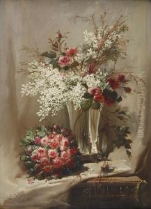 Bouquets De Fleurs Sur Un Entablement by Eugene Bidau