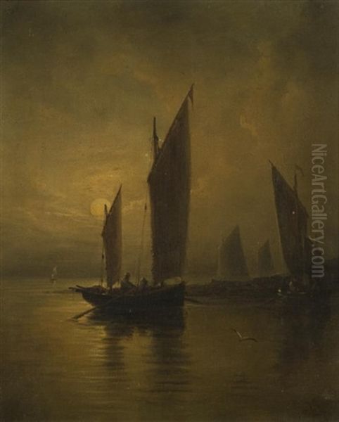 Fishing Vessels Off A Moonlit Coast - view 1