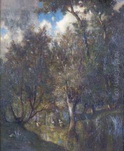 Canards Sur La Riviere En Sous-bois by Henri Bidault