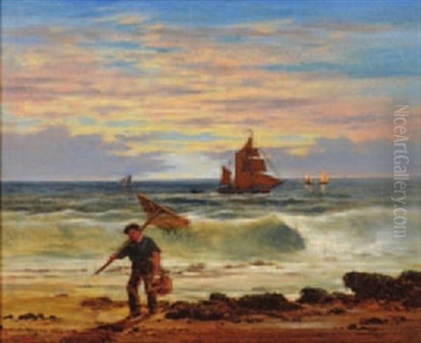 Gathering Vraic On A Shore, Evening, Coastal Craft Offshore - view 1