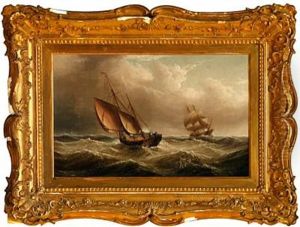 Marine With Sailing Ships In Heavy Sea Marine With Sailing Ships In Heavy Sea
