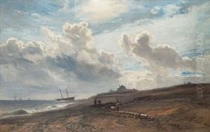 Salvaging Wreck Timbers On An Isolated Shore by Henry Moore