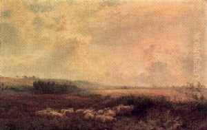 A Flock Of Sheep In A Meadow by Henry Moore
