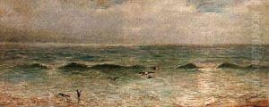 Seagulls Feeding In The Breakwater by Henry Moore