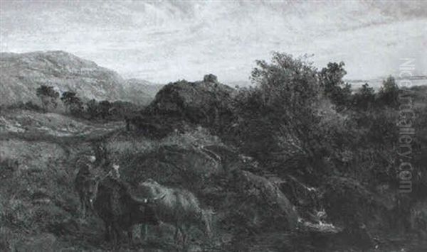 Cattle In A Highland Landscape At Sunset - view 1