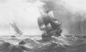 A Brig In A Heavy Swell; And Fisherfolk On A Beach At Dusk A Pair Of Two (2) A Brig In A Heavy Swell; And Fisherfolk On A Beach At Dusk A Pair Of Two (2)