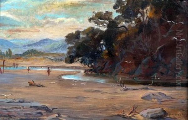 Figures In An Antipodean River Landscape - view 1