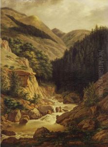 Landscape With A Waterfall by Jean-Joseph-Xavier Bidauld