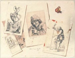A Trompe L'oeil Still Life Of A Butterfly And An Assortment Ofprints by Jean-Joseph-Xavier Bidauld