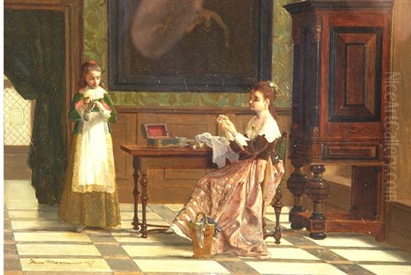 The Sewing Lesson In Dutch Interior - view 1