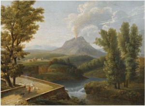 A Landscape With Figures Herding Their Sheep Along The Path With
Mount Vesuvius Erupting In The Background by Jean-Joseph-Xavier Bidauld