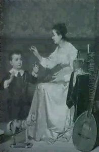 Interior Scene: Mother, Child And Toy