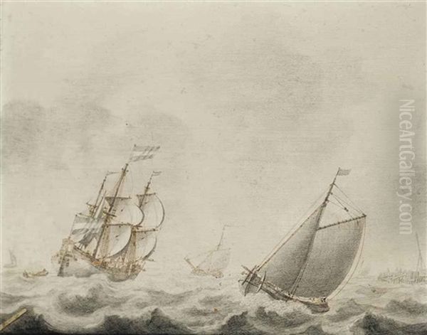 A Schiff And A Three-master Sailing Close To Shore In Choppy Waters - view 1
