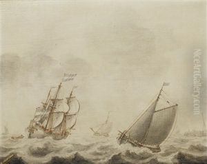 Vessels In A Harbour Entrance by Cornelis Pietersz De Mooy