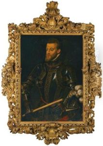 Portrait Of Philip Ii Of Spain (1527-1598), Wearing Armour by Antonis Mor Van Dashorst