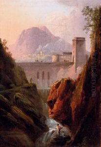 A Capriccio With Figures By A Waterfall, A Dam Beyond