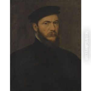 Portrait Of A Bearded Gentleman, Half Length, Wearing A Black Shirt And Black Hat