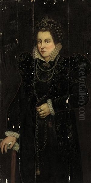 Portrait Of A Lady In A Black Embroidered And Bejeweled Dress And Headdress - view 1