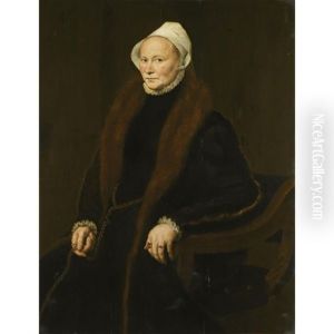 Portrait Of A Lady, Said To Be Anne, Fifth Daughter Of Sir John Spencer Of Althorp, Three Quarter Length Wearing A Black Dress With A Fur Collar And A White Ruff And Cap by Antonis Mor Van Dashorst