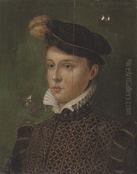 Portrait Of A Boy In A Black Plumed Cap And A Gold Embroidered Black Doublet - view 1